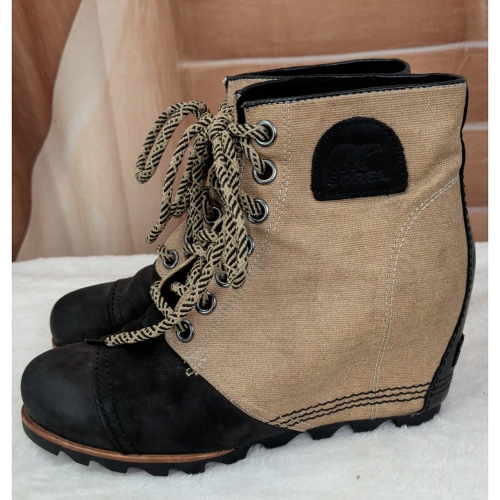 SOREL PDX Premium Wedge Boots Tan Black Booties NL2796-012